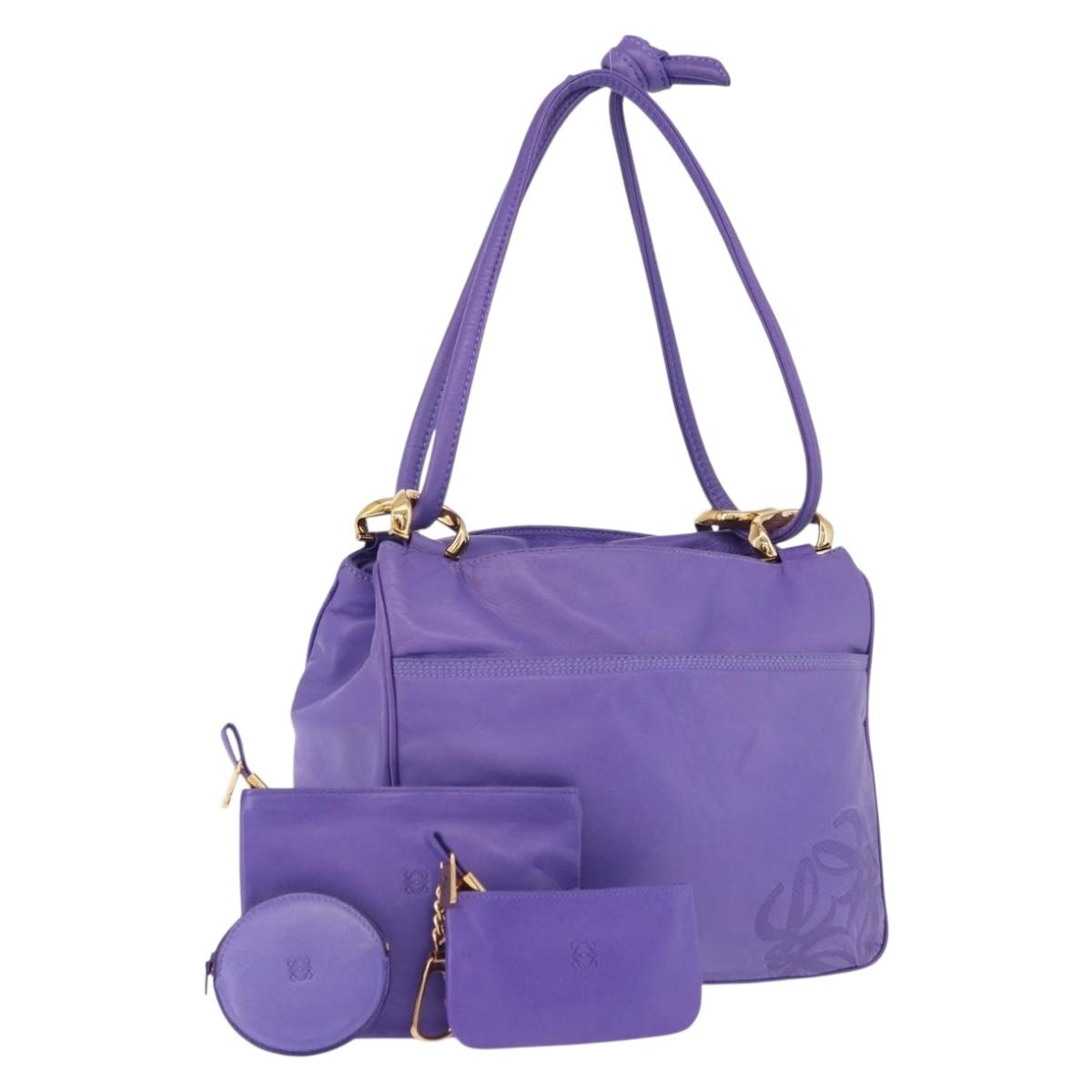 LOEWE Shoulder Bag Leather Purple Gold Auth 190612V