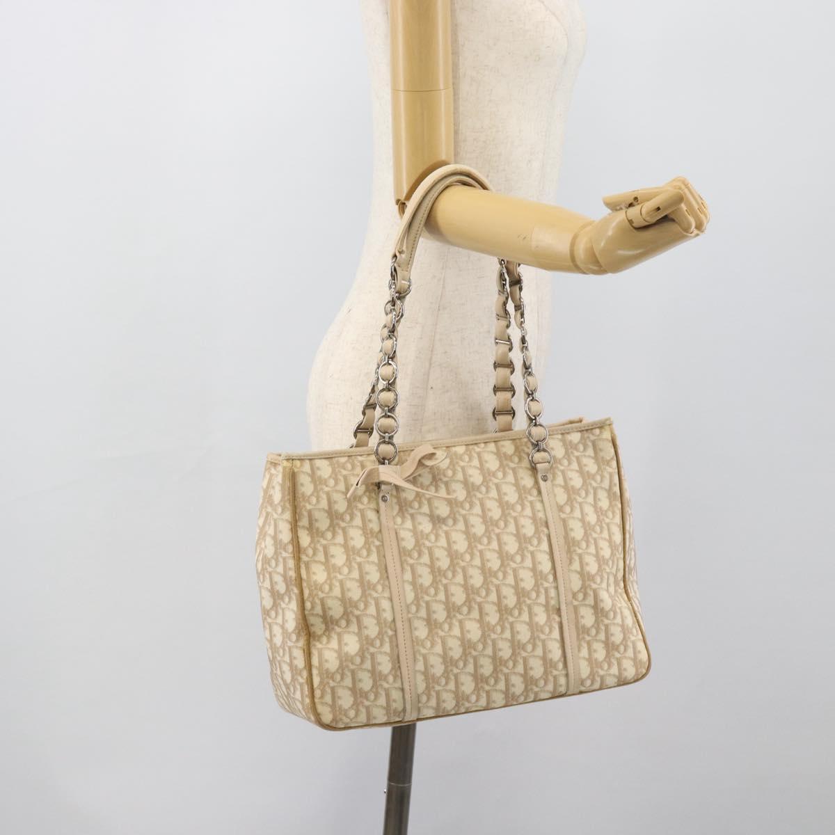 Christian Dior Trotter Canvas Romantic Chain Shoulder Bag PVC Ivory Auth 190613