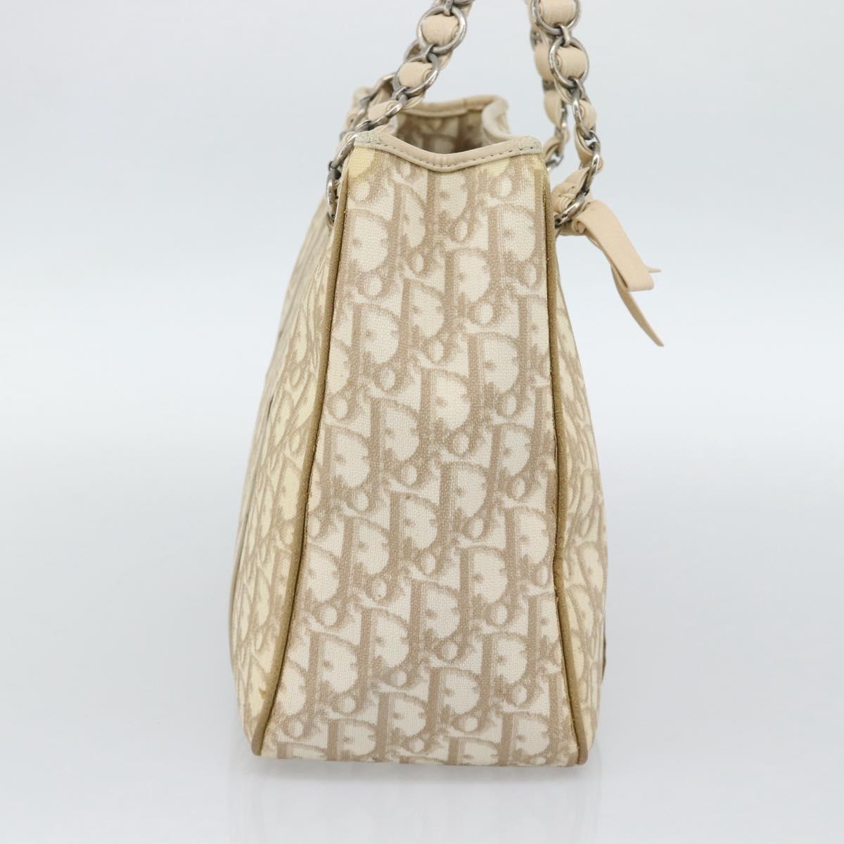 Christian Dior Trotter Canvas Romantic Chain Shoulder Bag PVC Ivory Auth 190613