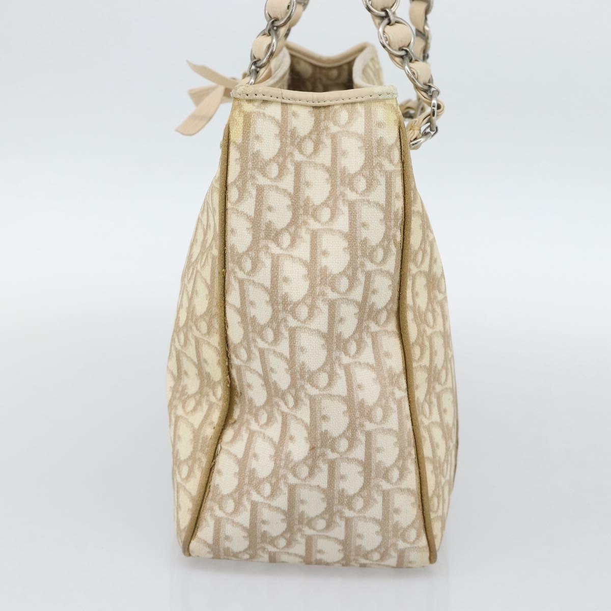 Christian Dior Trotter Canvas Romantic Chain Shoulder Bag PVC Ivory Auth 190613