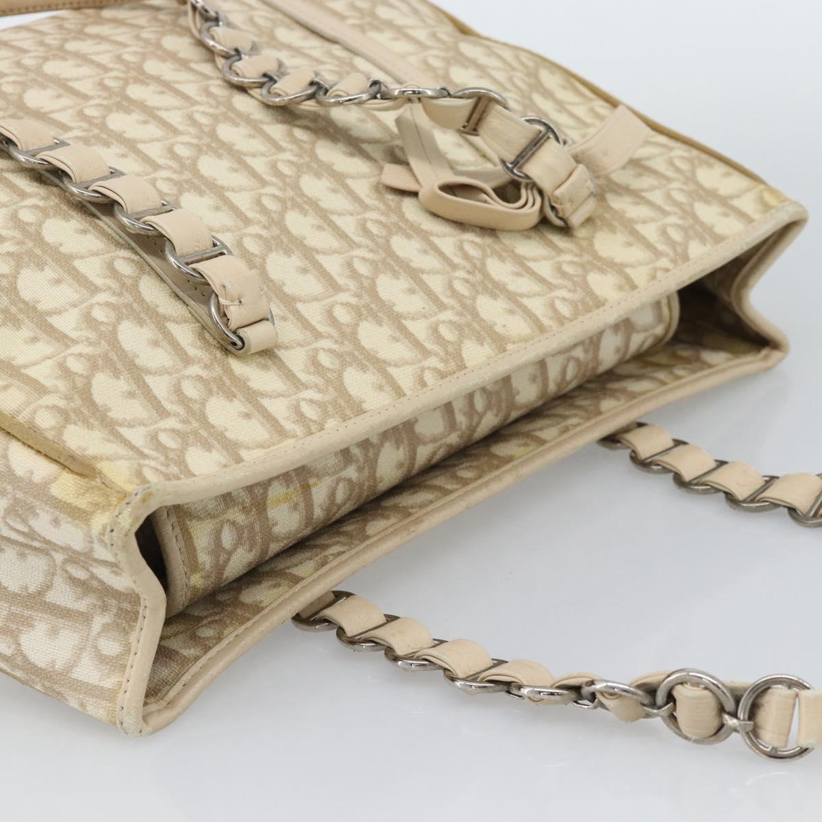 Christian Dior Trotter Canvas Romantic Chain Shoulder Bag PVC Ivory Auth 190613