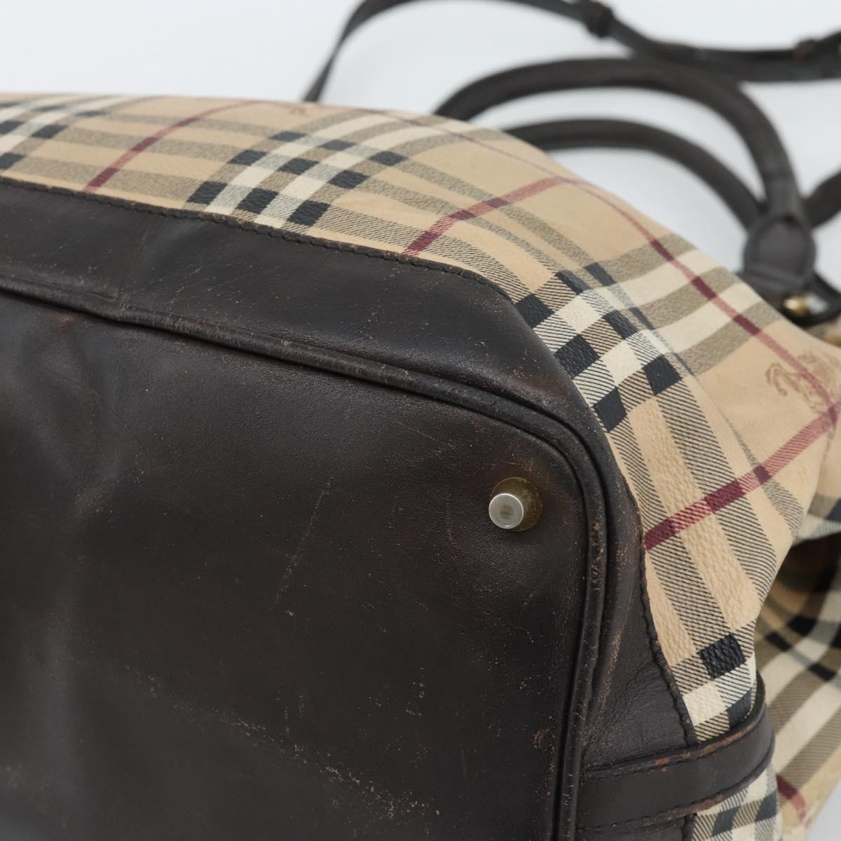 BURBERRY Nova Check Tote Bag PVC 2way Beige Gold Auth 190614