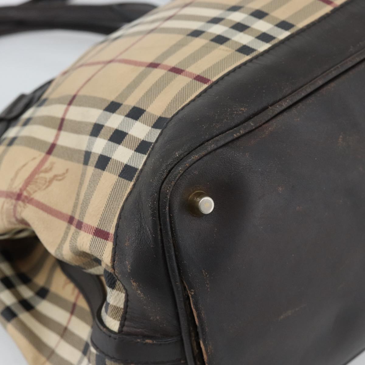 BURBERRY Nova Check Tote Bag PVC 2way Beige Gold Auth 190614