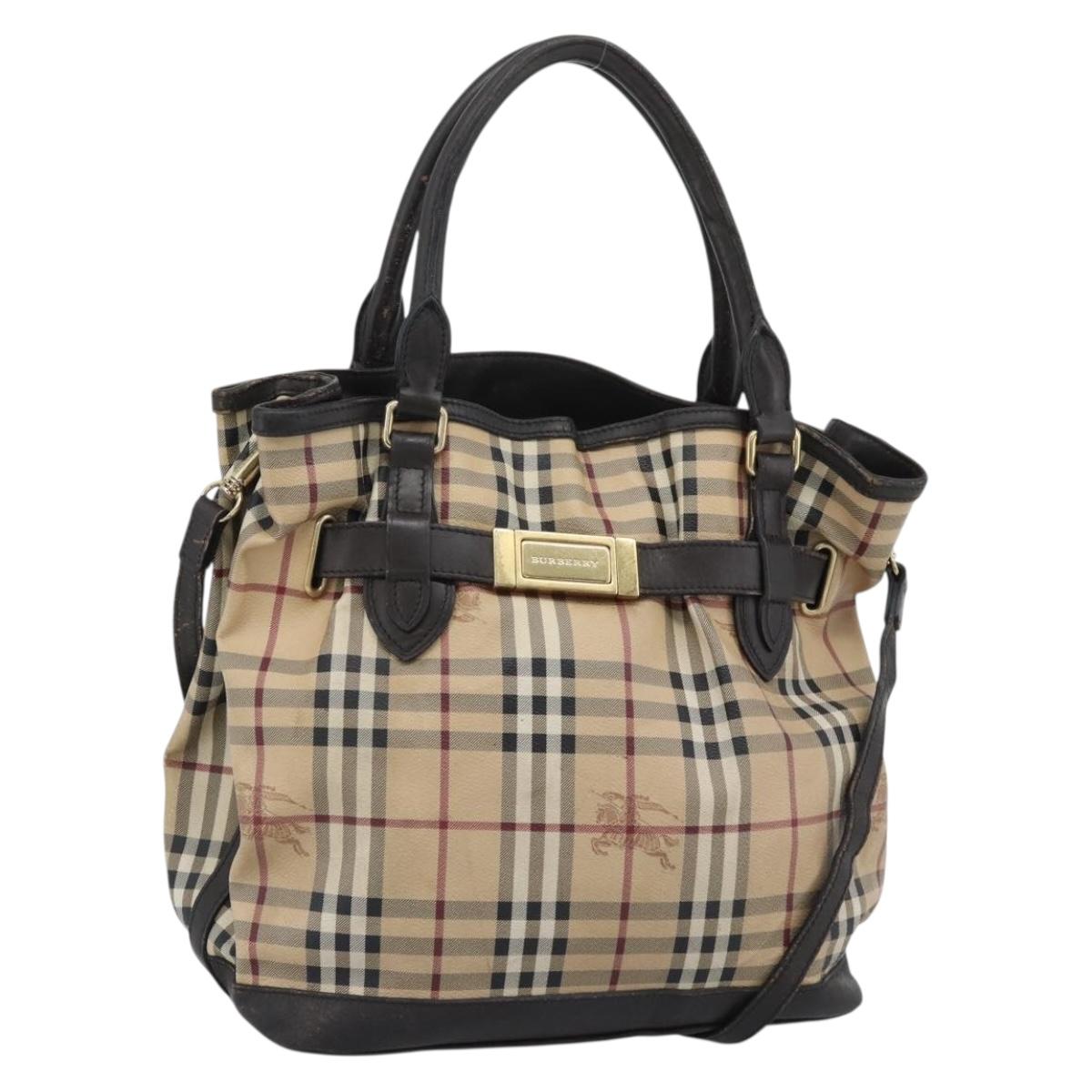 BURBERRY Nova Check Tote Bag PVC 2way Beige Gold Auth 190614
