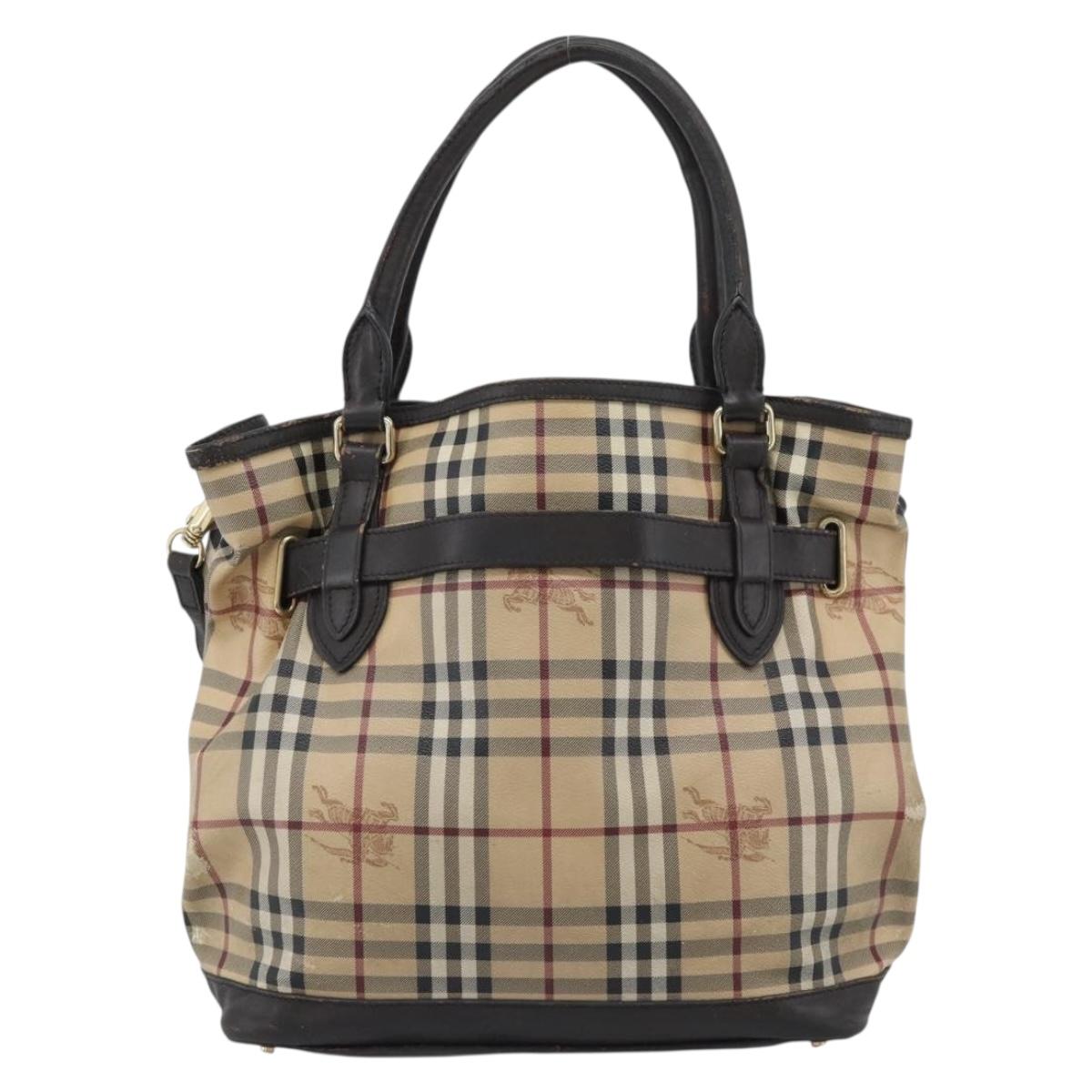 BURBERRY Nova Check Tote Bag PVC 2way Beige Gold Auth 190614