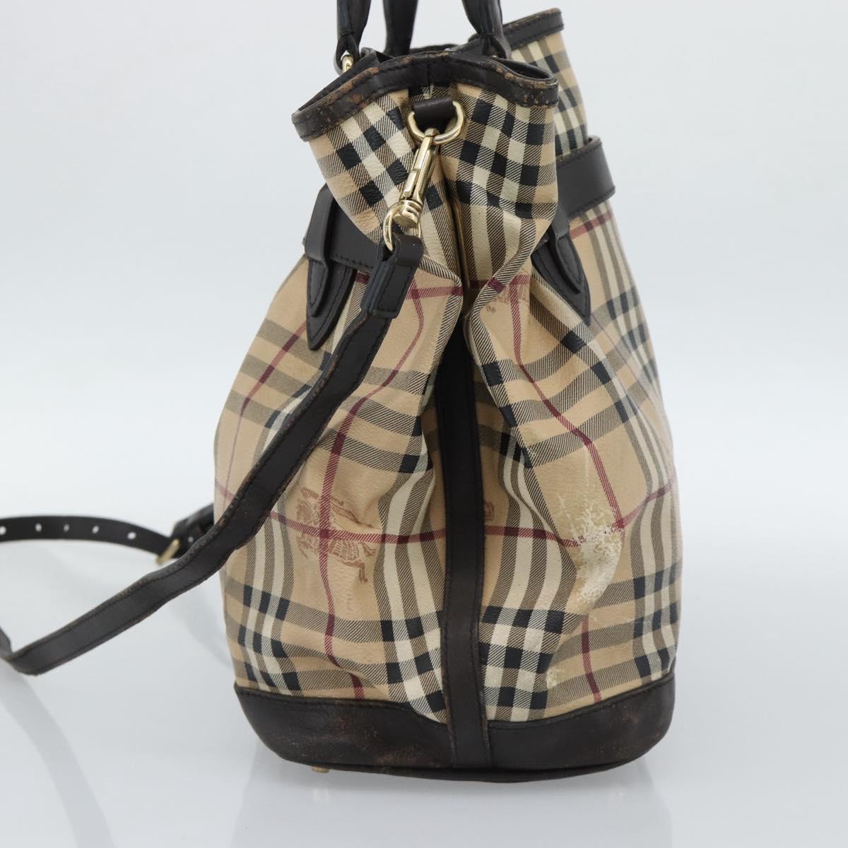 BURBERRY Nova Check Tote Bag PVC 2way Beige Gold Auth 190614