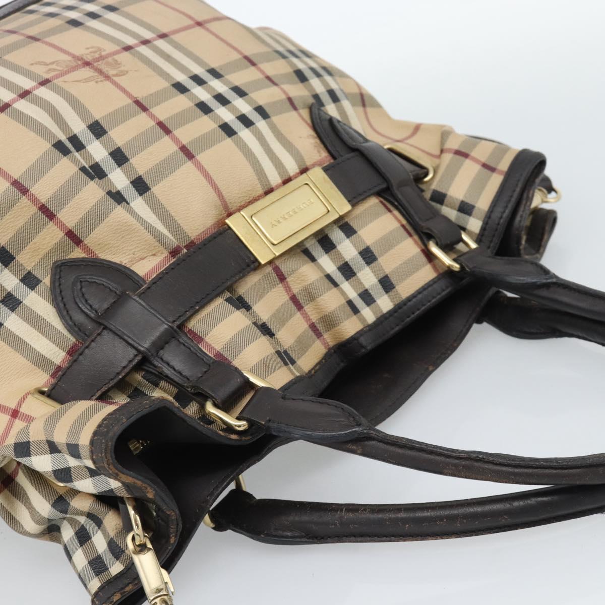 BURBERRY Nova Check Tote Bag PVC 2way Beige Gold Auth 190614
