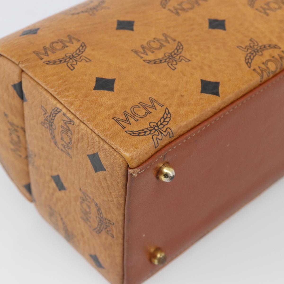 MCM Vicetos Logogram Vanity Hand Bag PVC Leather Brown Gold Auth 190615A