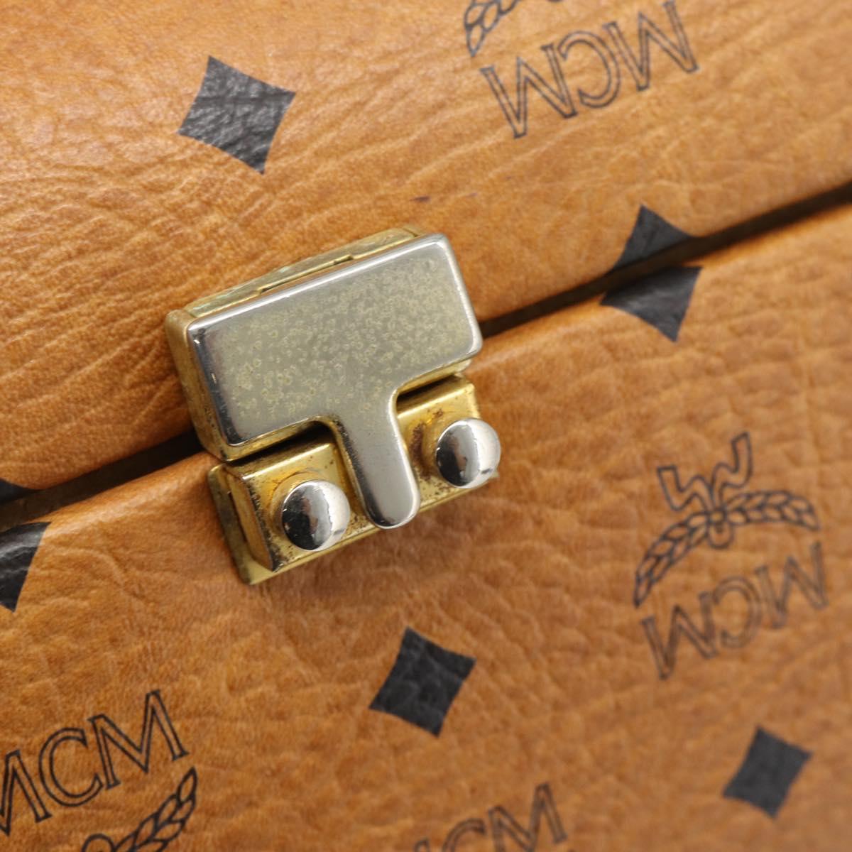 MCM Vicetos Logogram Vanity Hand Bag PVC Leather Brown Gold Auth 190615A