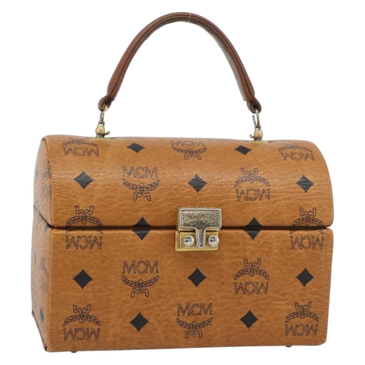 MCM Vicetos Logogram Vanity Hand Bag PVC Leather Brown Gold Auth 190615A