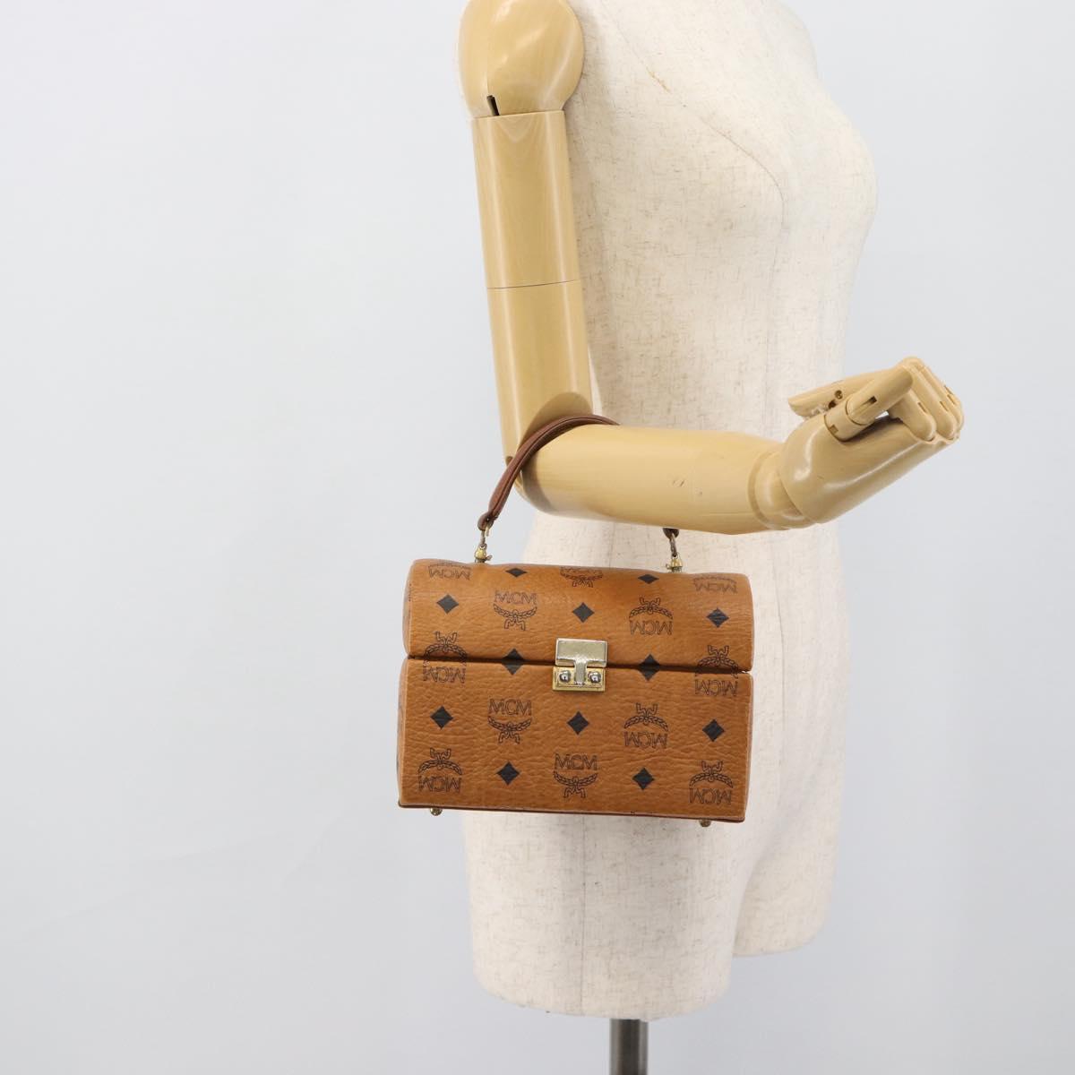 MCM Vicetos Logogram Vanity Hand Bag PVC Leather Brown Gold Auth 190615A