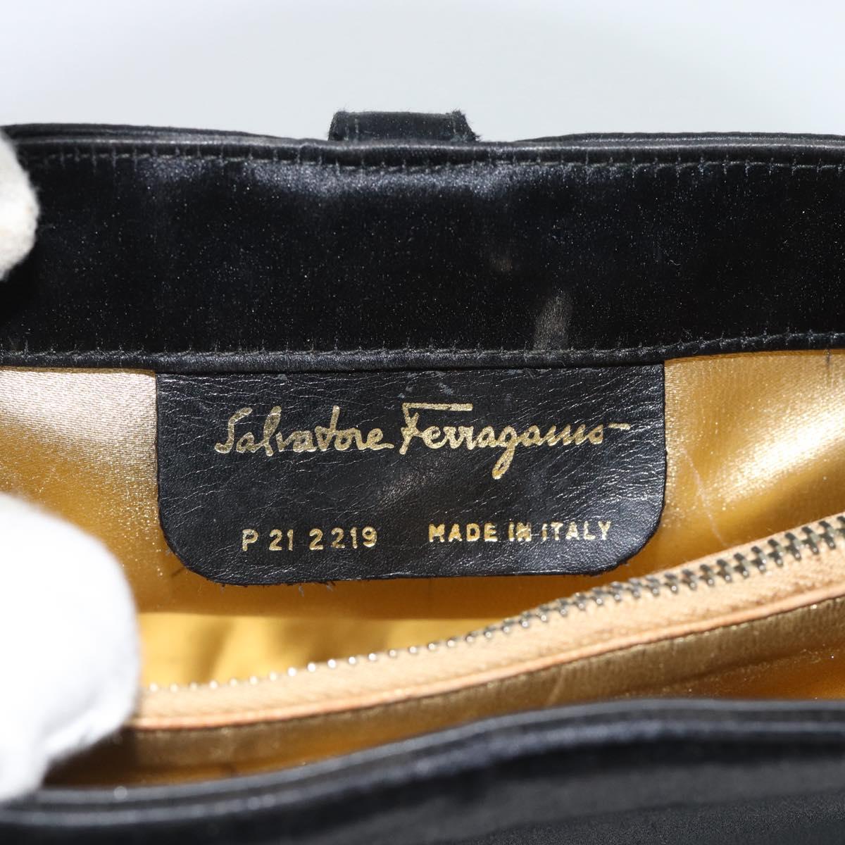 Salvatore Ferragamo Hand Bag Satin Black Gold Auth 190618
