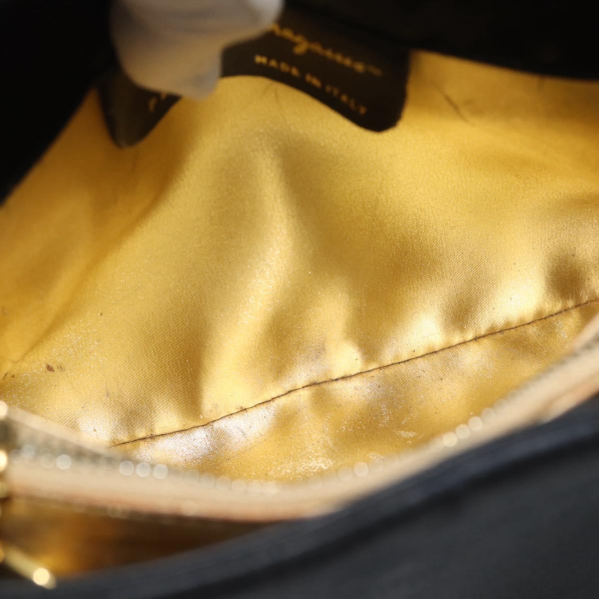 Salvatore Ferragamo Hand Bag Satin Black Gold Auth 190618