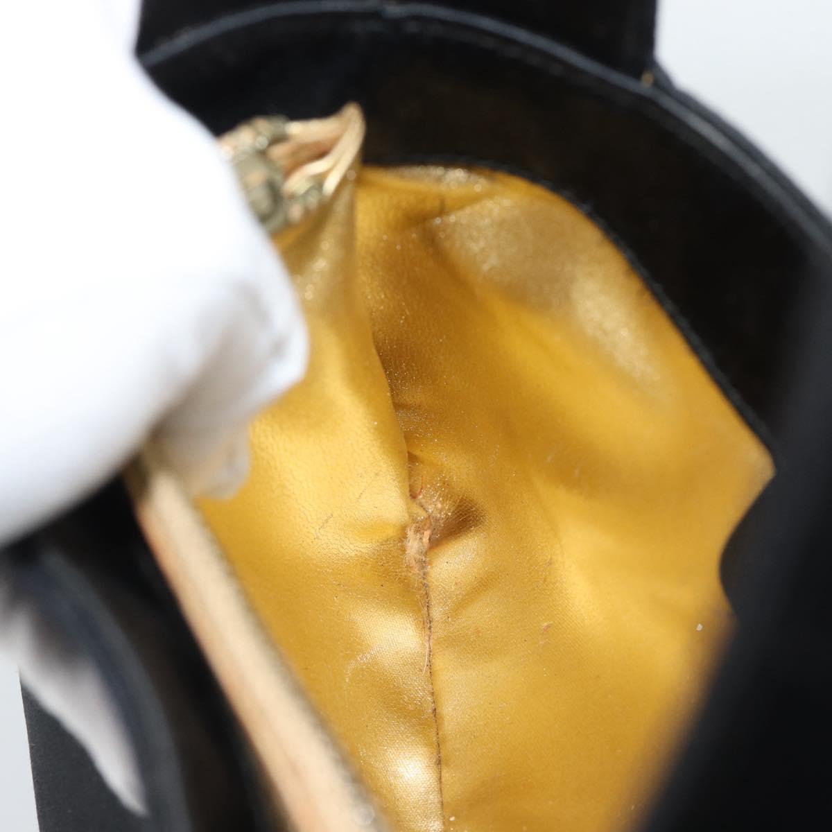 Salvatore Ferragamo Hand Bag Satin Black Gold Auth 190618