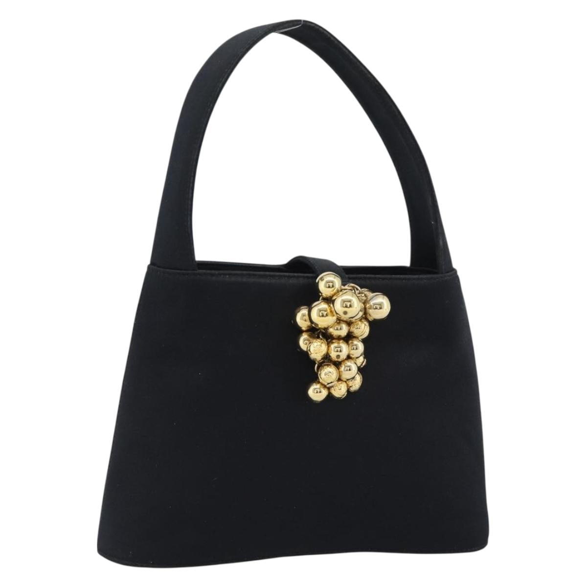Salvatore Ferragamo Hand Bag Satin Black Gold Auth 190618