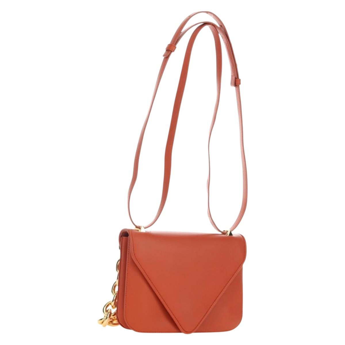 BOTTEGA VENETA Mount Chain Shoulder Bag Leather 2way Orange Gold Auth 190620V