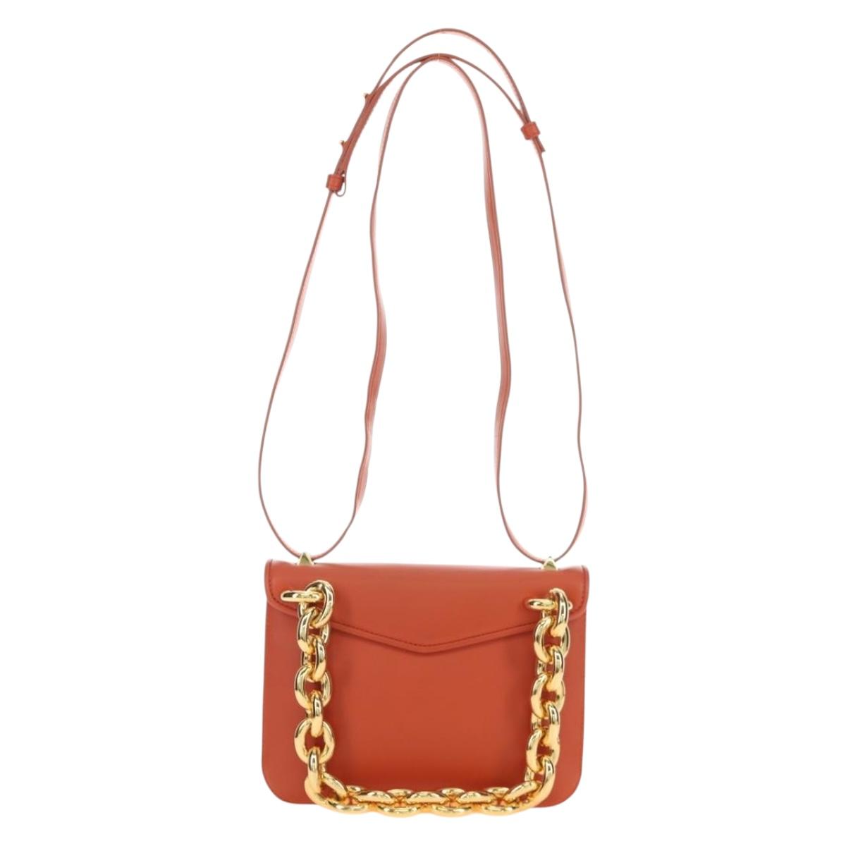 BOTTEGA VENETA Mount Chain Shoulder Bag Leather 2way Orange Gold Auth 190620V