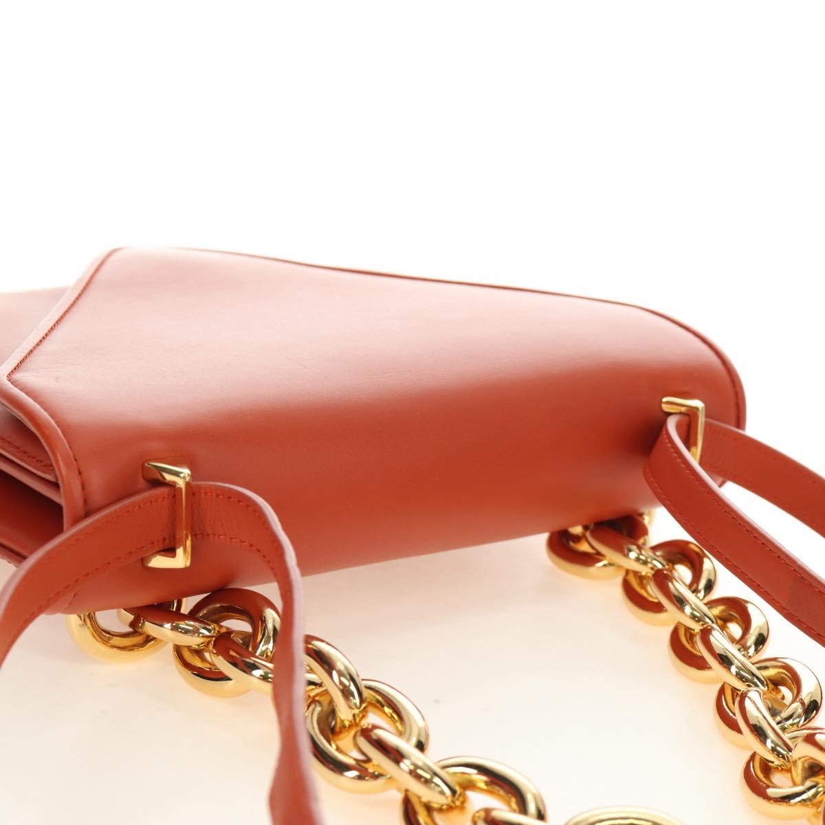 BOTTEGA VENETA Mount Chain Shoulder Bag Leather 2way Orange Gold Auth 190620V