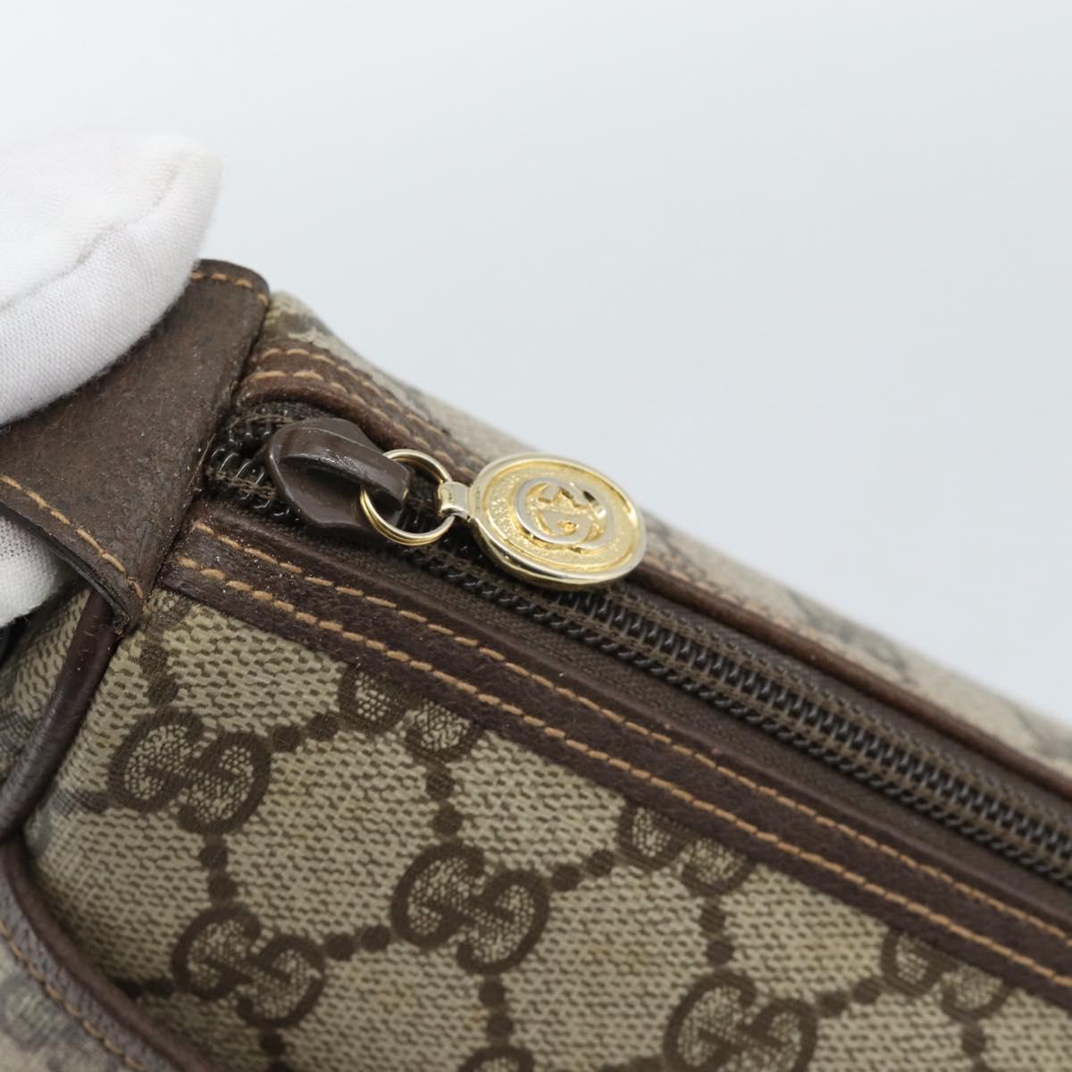 GUCCI GG Supreme Web Sherry Line Shoulder Bag PVC Beige Gold Auth 190621