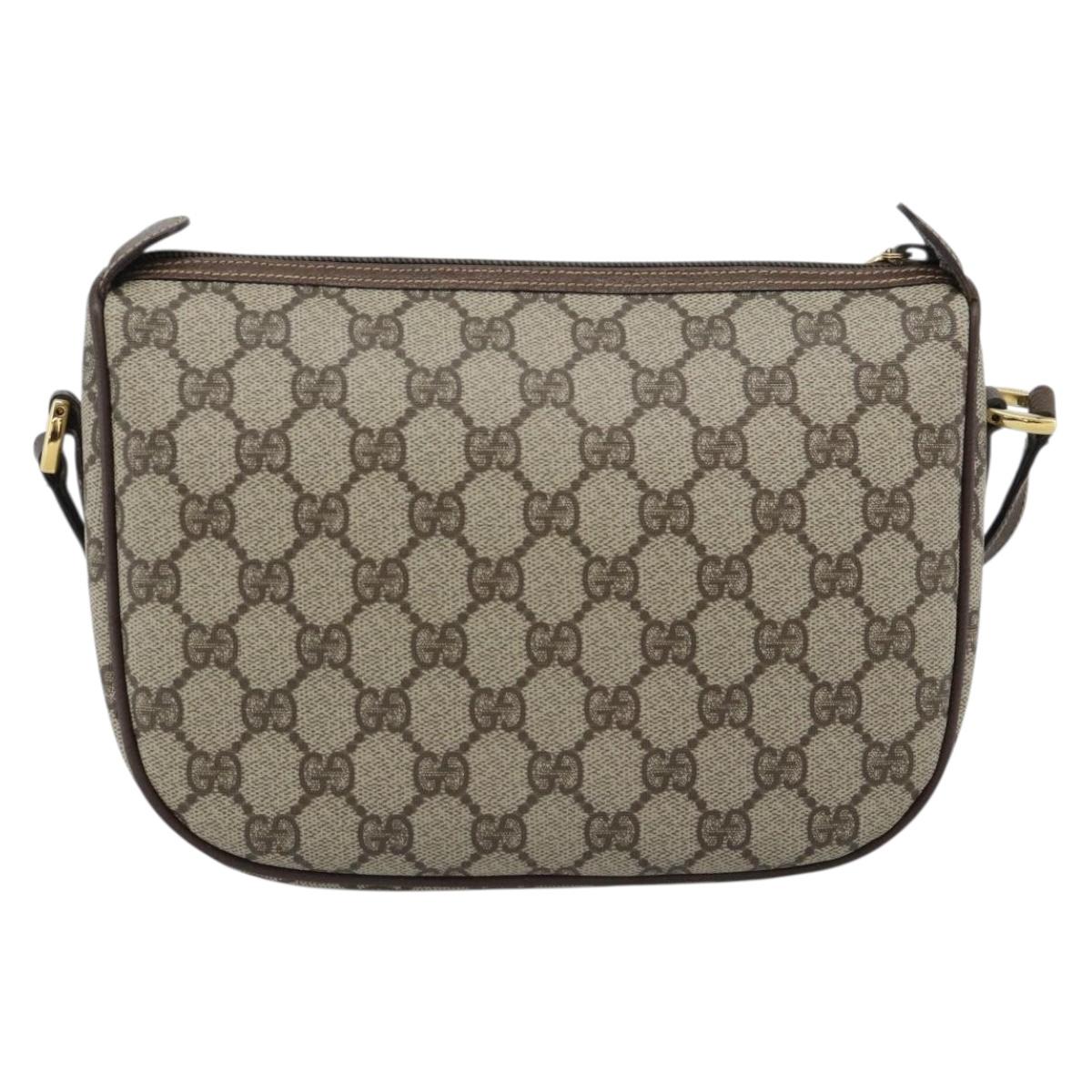 GUCCI GG Supreme Web Sherry Line Shoulder Bag PVC Beige Gold Auth 190621