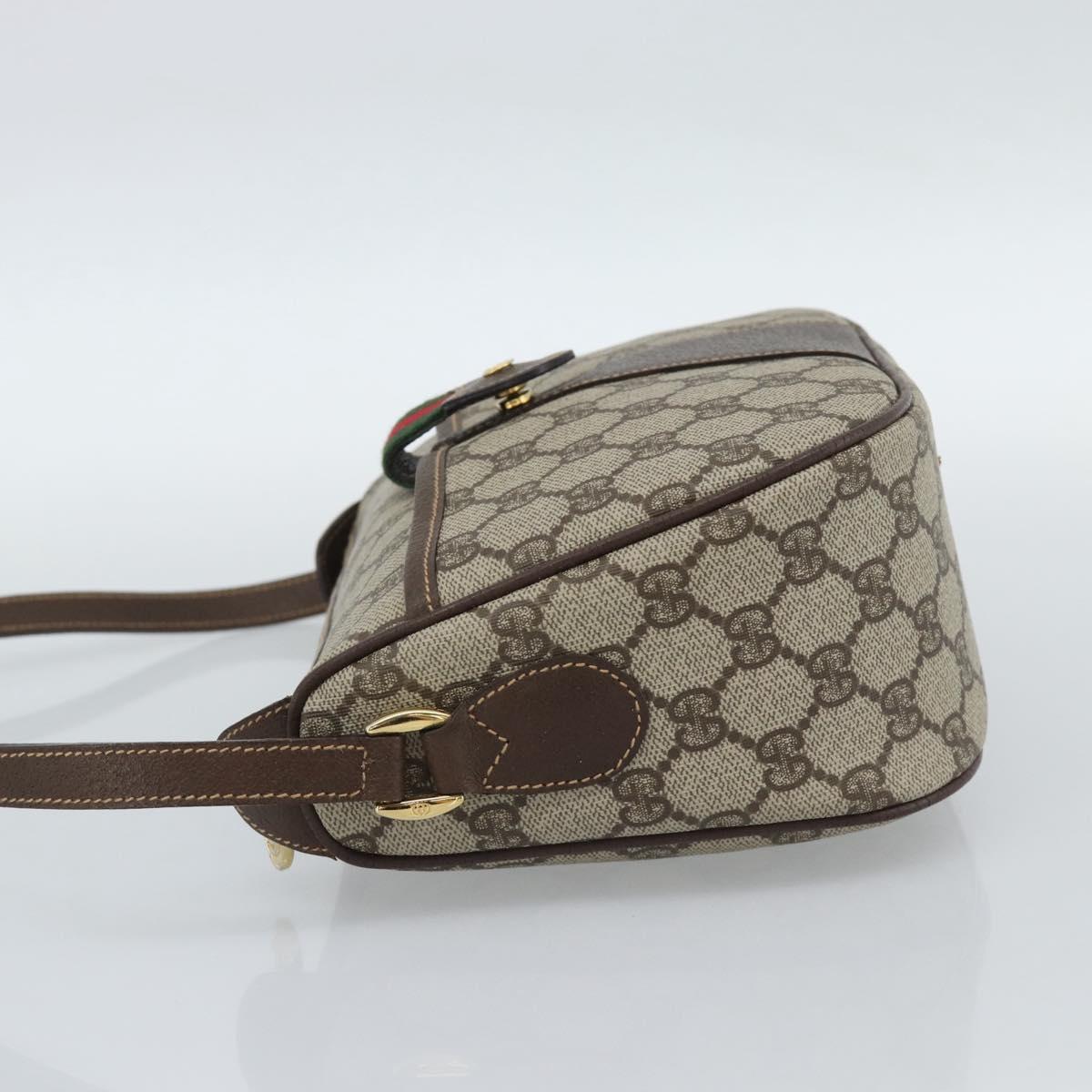 GUCCI GG Supreme Web Sherry Line Shoulder Bag PVC Beige Gold Auth 190621