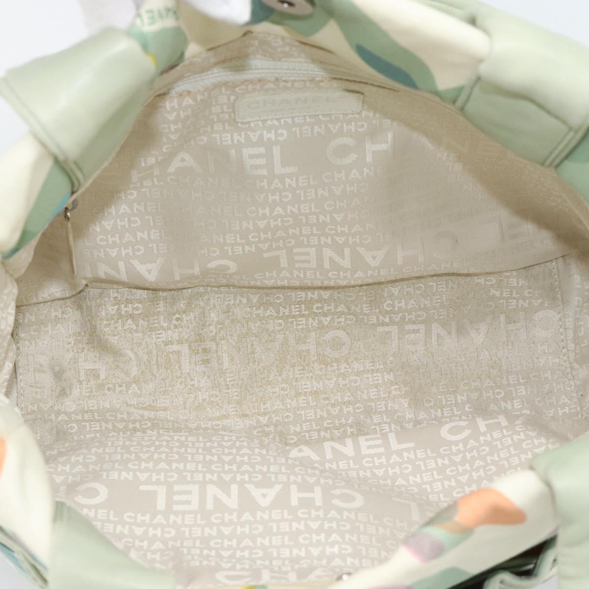 CHANEL Tote Bag Canvas Green Silver CC Auth 190622A