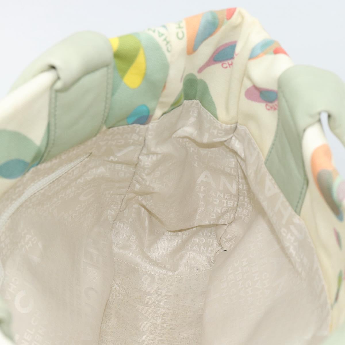 CHANEL Tote Bag Canvas Green Silver CC Auth 190622A