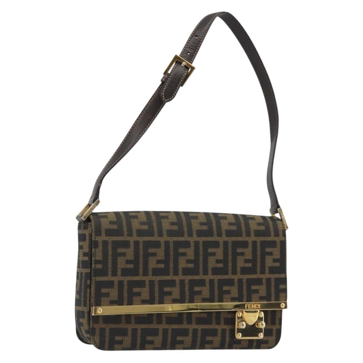 FENDI Zucca Canvas Shoulder Bag Black Brown Auth 190627SAV