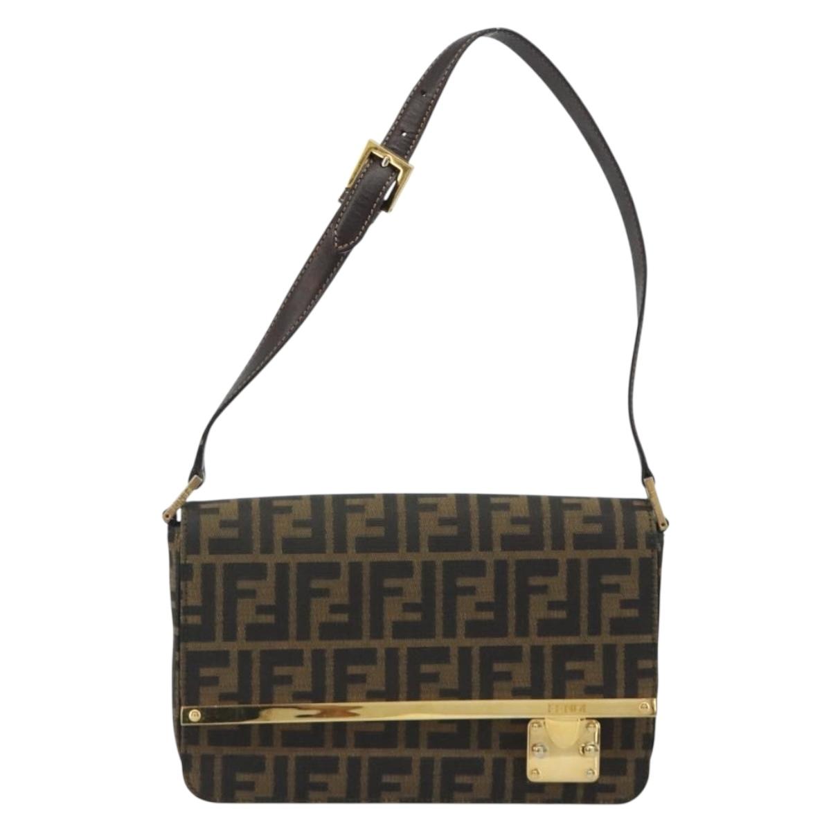 FENDI Zucca Canvas Shoulder Bag Black Brown Auth 190627SAV