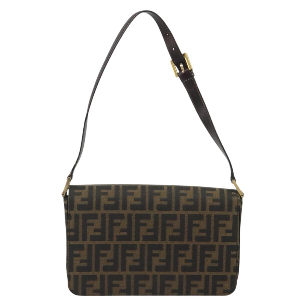 FENDI Zucca Canvas Shoulder Bag Black Brown Auth 190627SAV