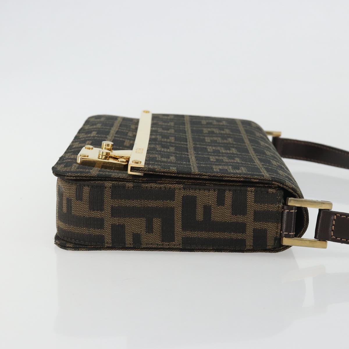 FENDI Zucca Canvas Shoulder Bag Black Brown Auth 190627SAV