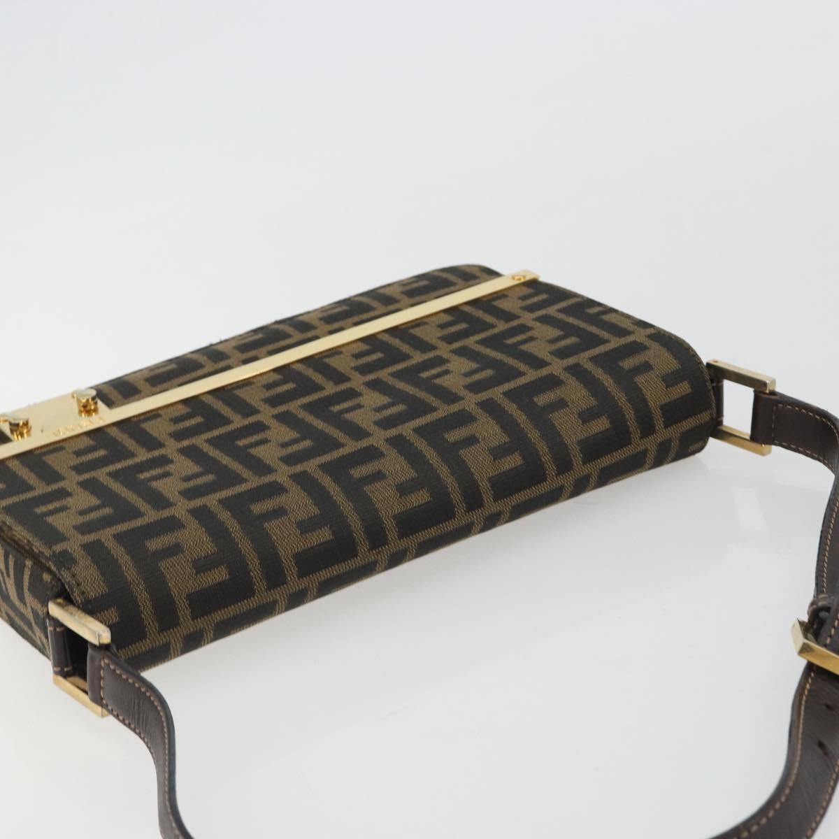 FENDI Zucca Canvas Shoulder Bag Black Brown Auth 190627SAV