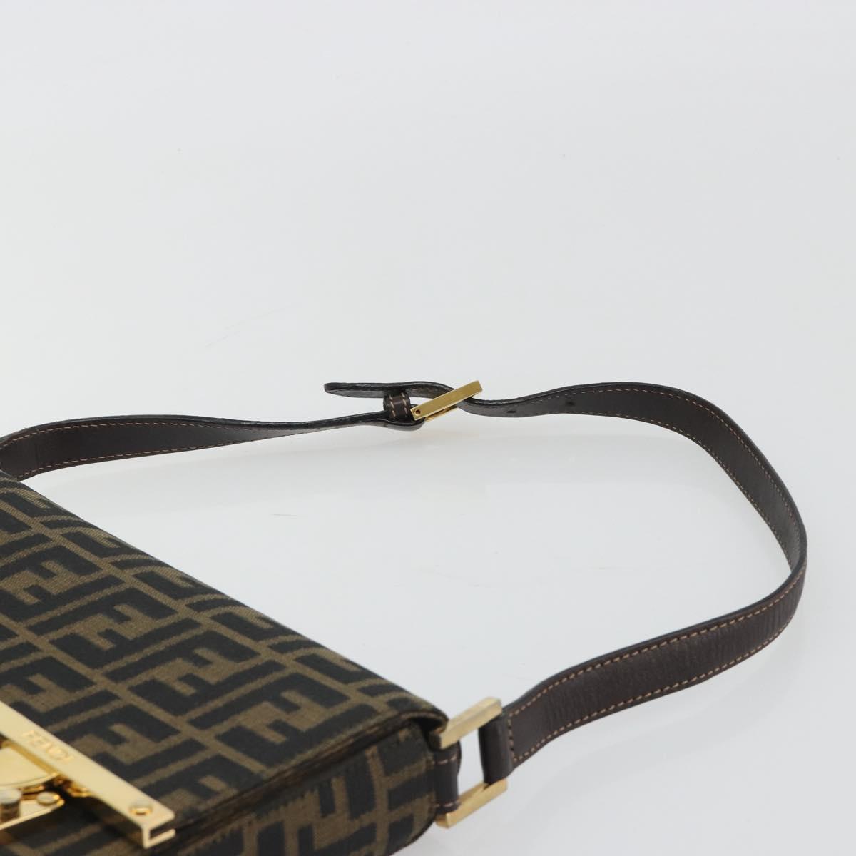FENDI Zucca Canvas Shoulder Bag Black Brown Auth 190627SAV