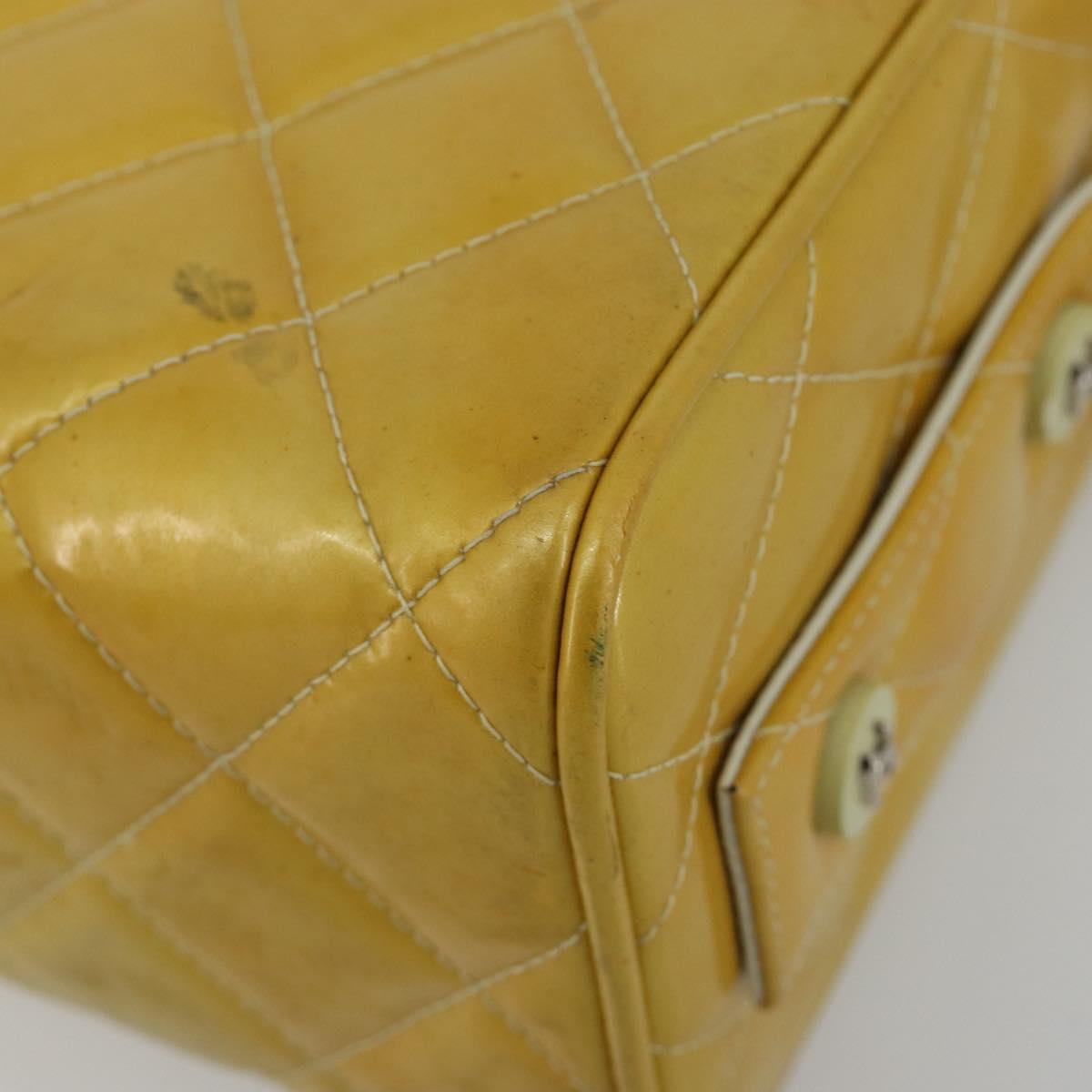 CHANEL Vanity Hand Bag Patent Leather Yellow Silver CC Auth 190628