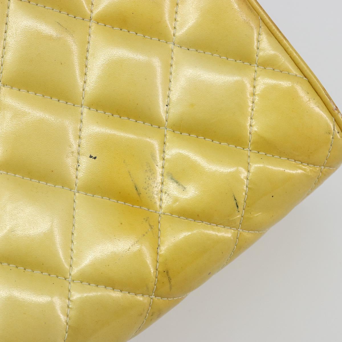 CHANEL Vanity Hand Bag Patent Leather Yellow Silver CC Auth 190628