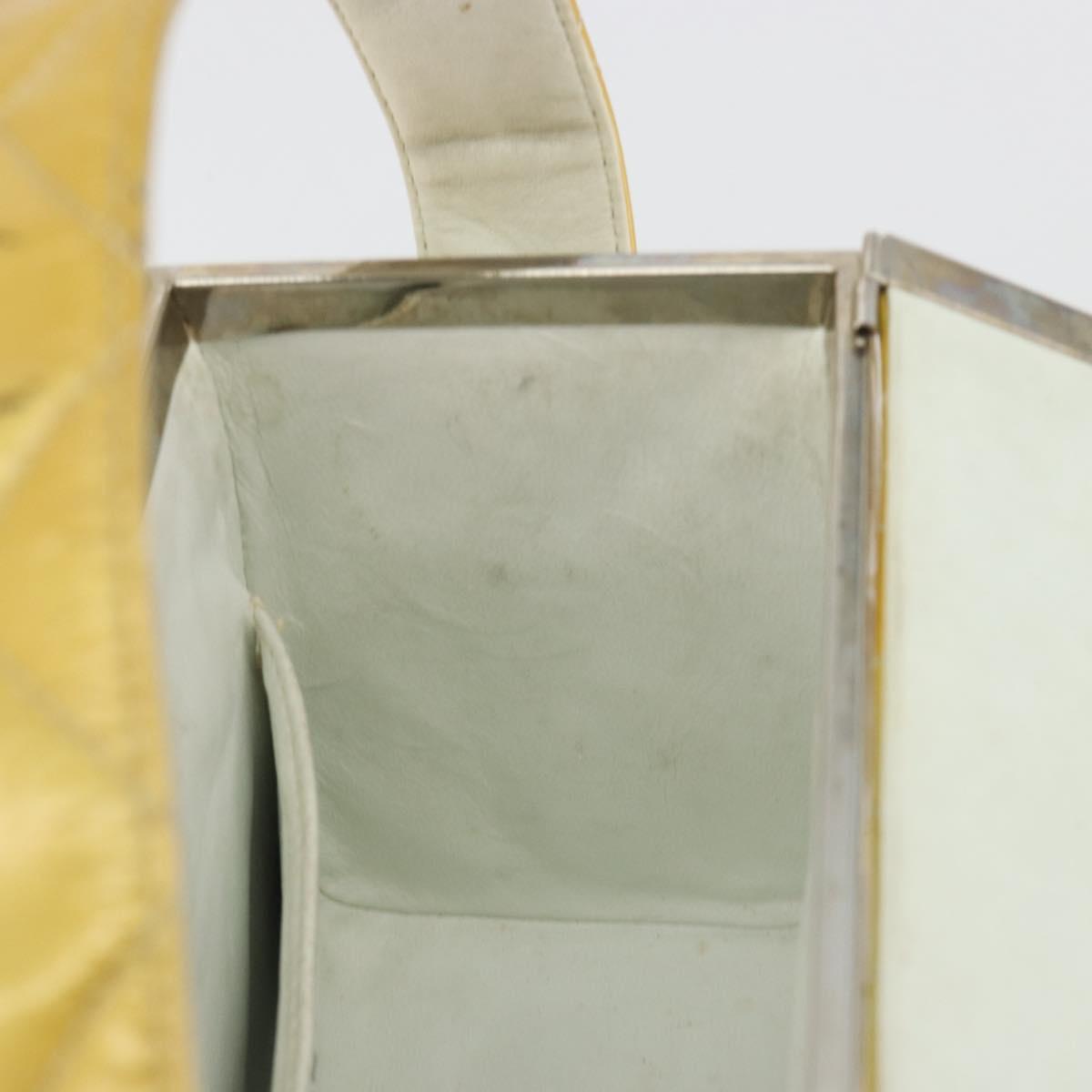 CHANEL Vanity Hand Bag Patent Leather Yellow Silver CC Auth 190628