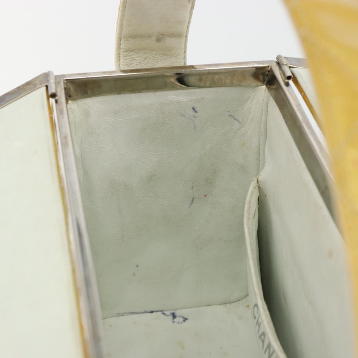 CHANEL Vanity Hand Bag Patent Leather Yellow Silver CC Auth 190628