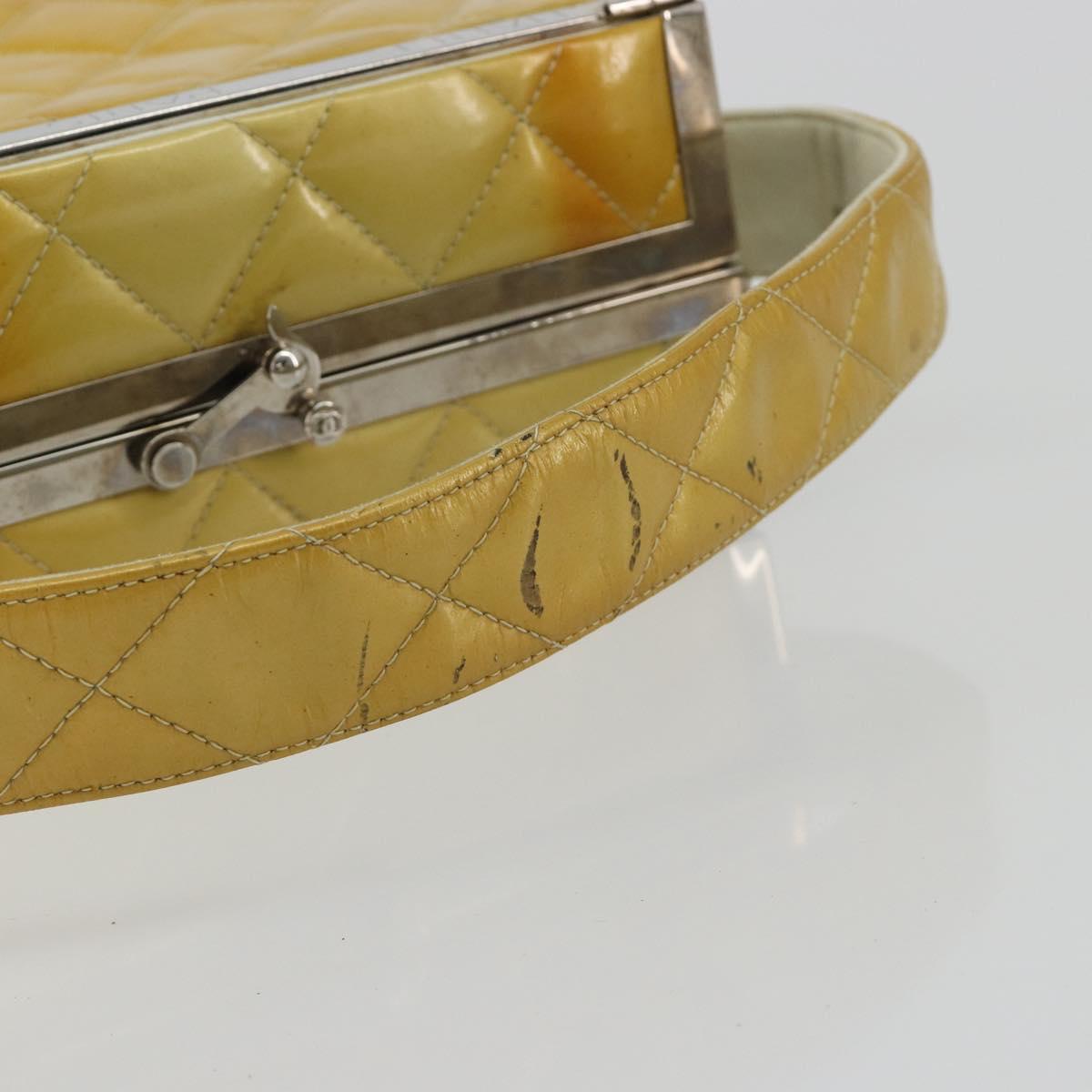 CHANEL Vanity Hand Bag Patent Leather Yellow Silver CC Auth 190628