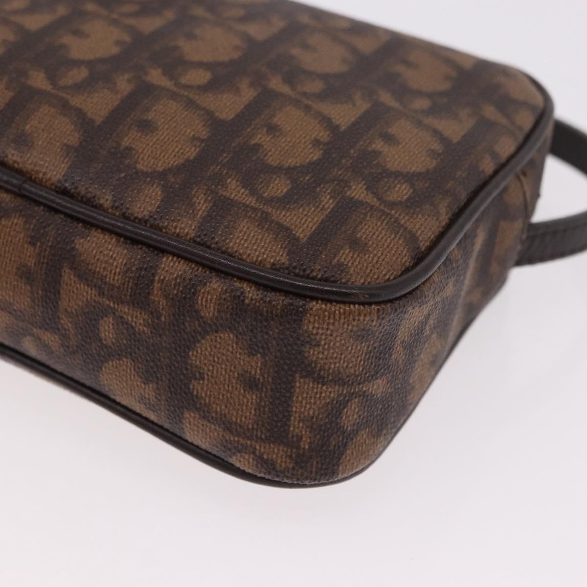Christian Dior Trotter Canvas Hand Pouch PVC Brown Silver Auth 190629V