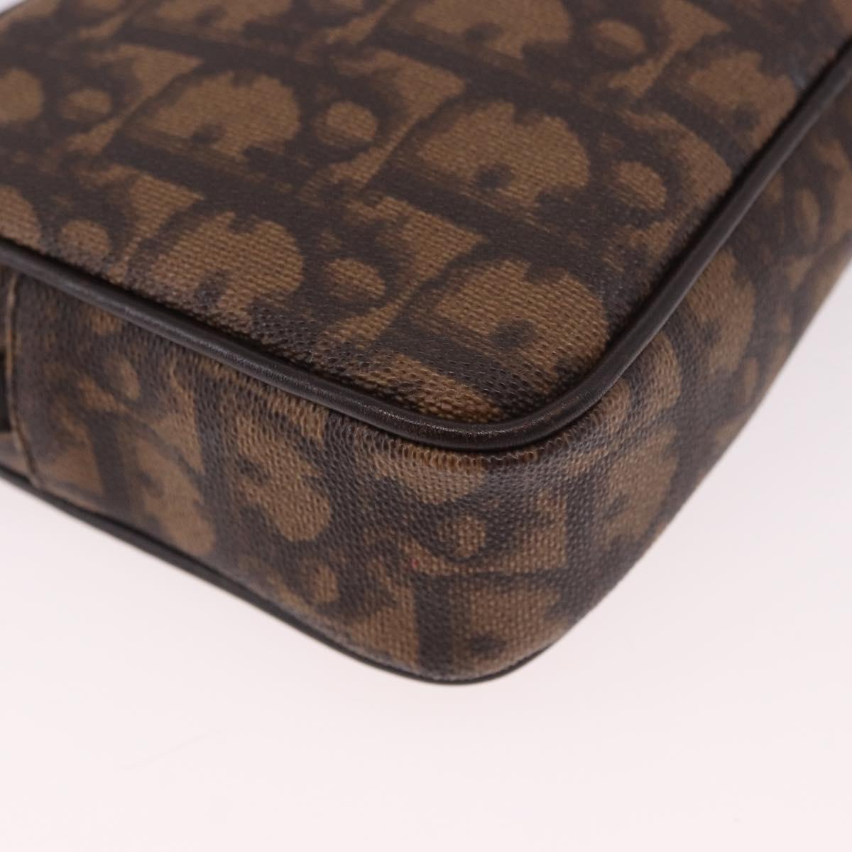 Christian Dior Trotter Canvas Hand Pouch PVC Brown Silver Auth 190629V