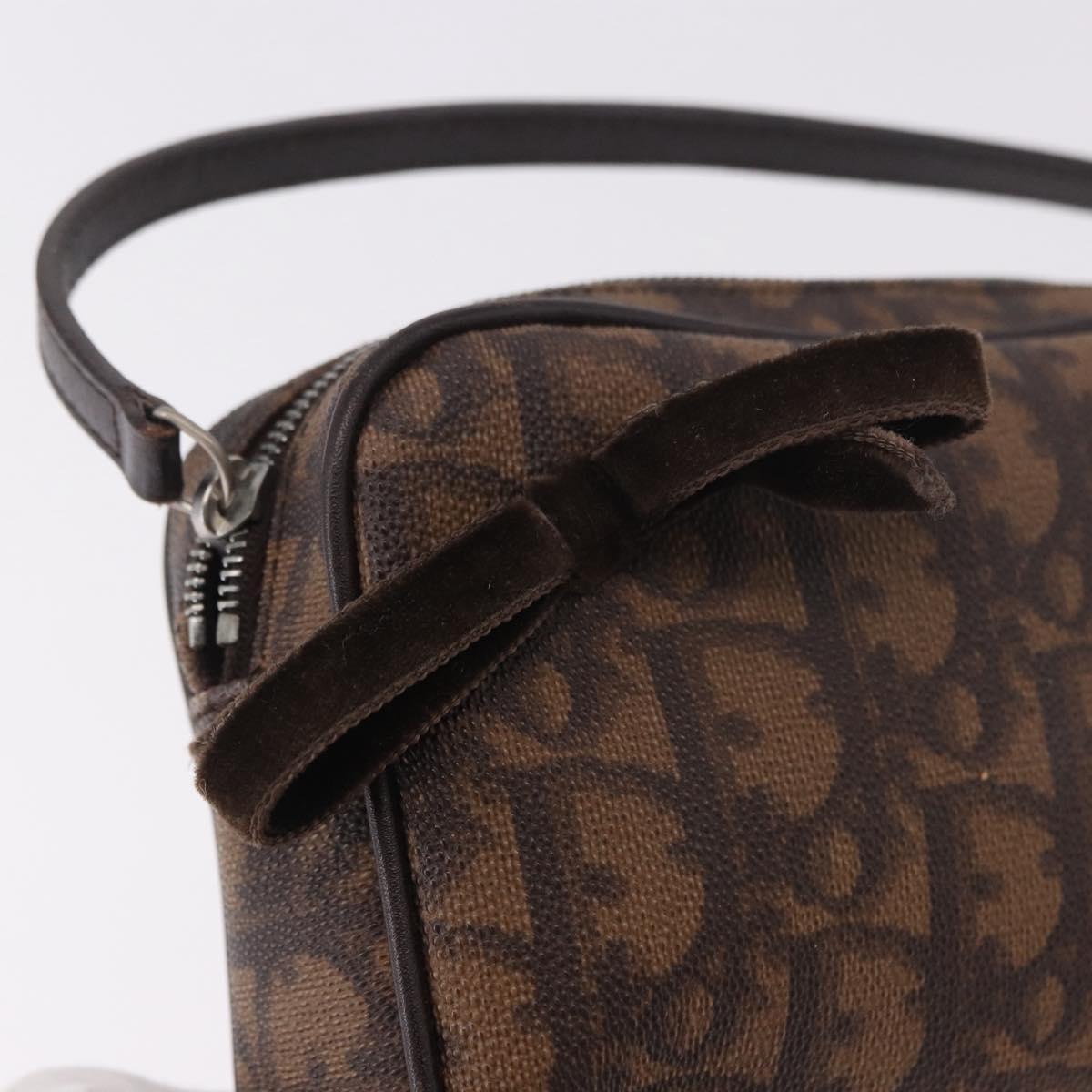 Christian Dior Trotter Canvas Hand Pouch PVC Brown Silver Auth 190629V