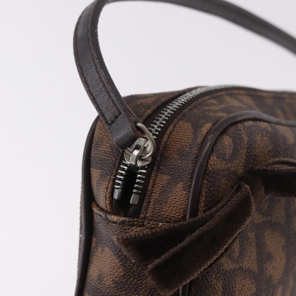 Christian Dior Trotter Canvas Hand Pouch PVC Brown Silver Auth 190629V