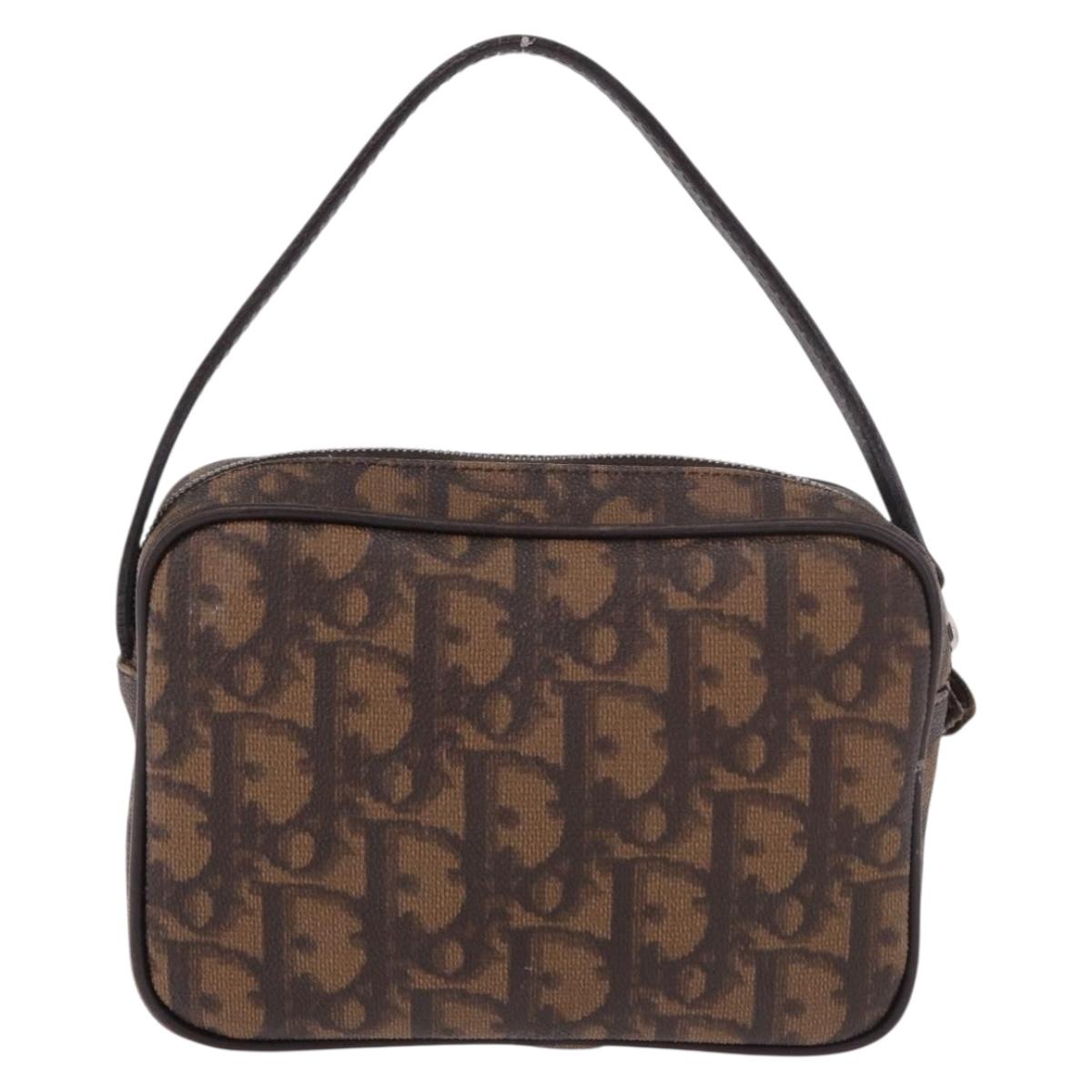 Christian Dior Trotter Canvas Hand Pouch PVC Brown Silver Auth 190629V