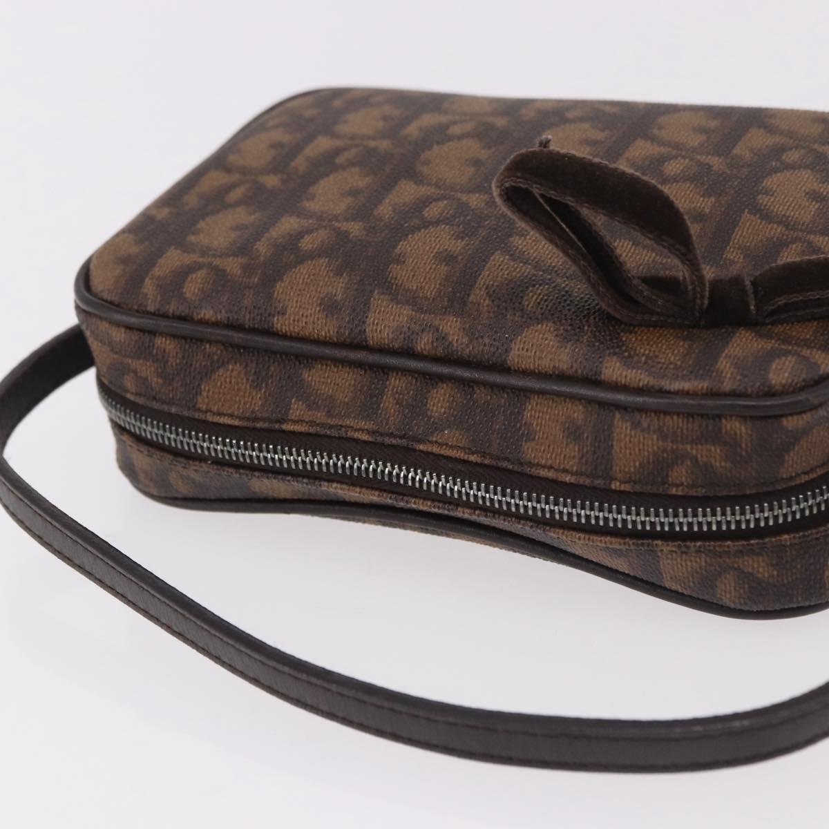 Christian Dior Trotter Canvas Hand Pouch PVC Brown Silver Auth 190629V