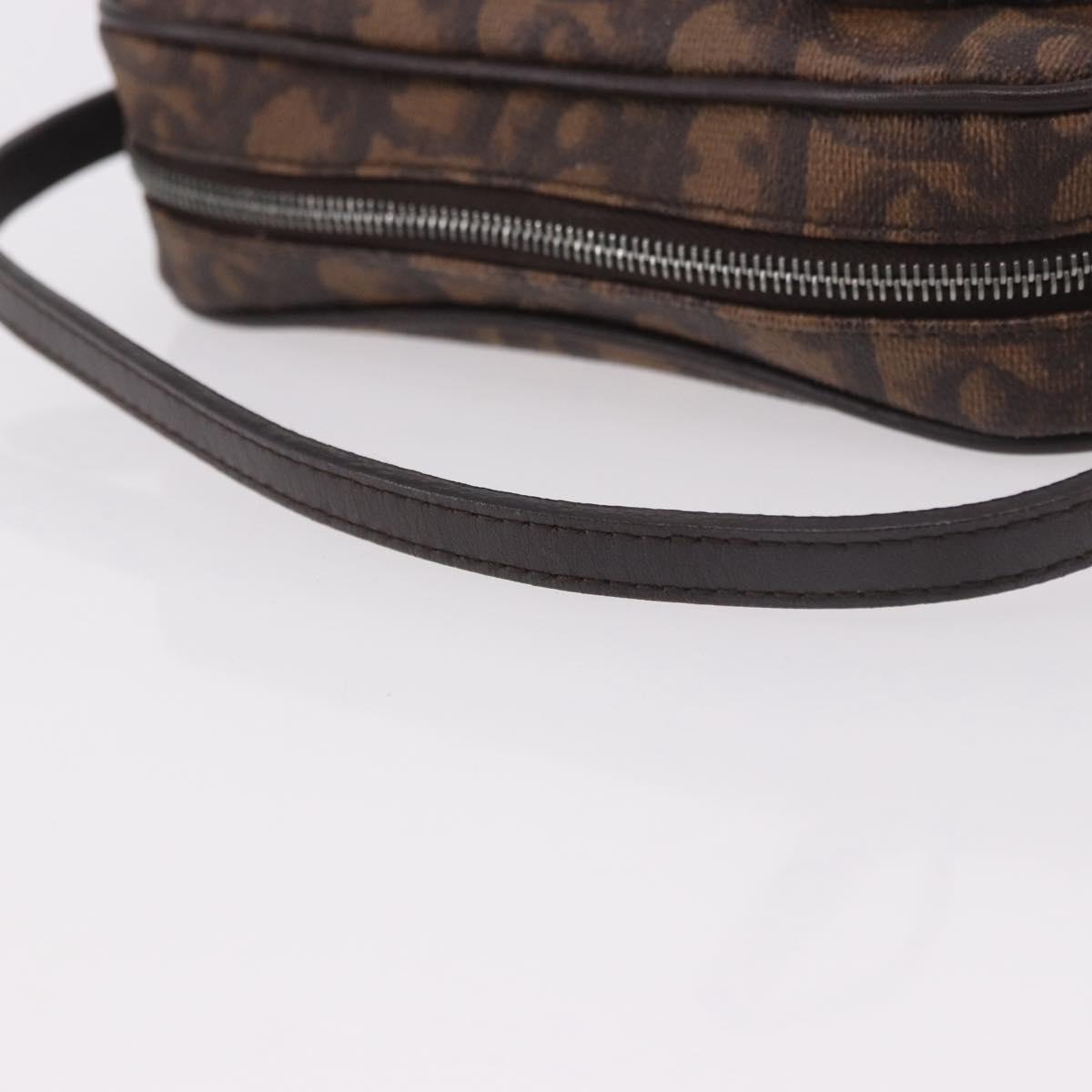 Christian Dior Trotter Canvas Hand Pouch PVC Brown Silver Auth 190629V
