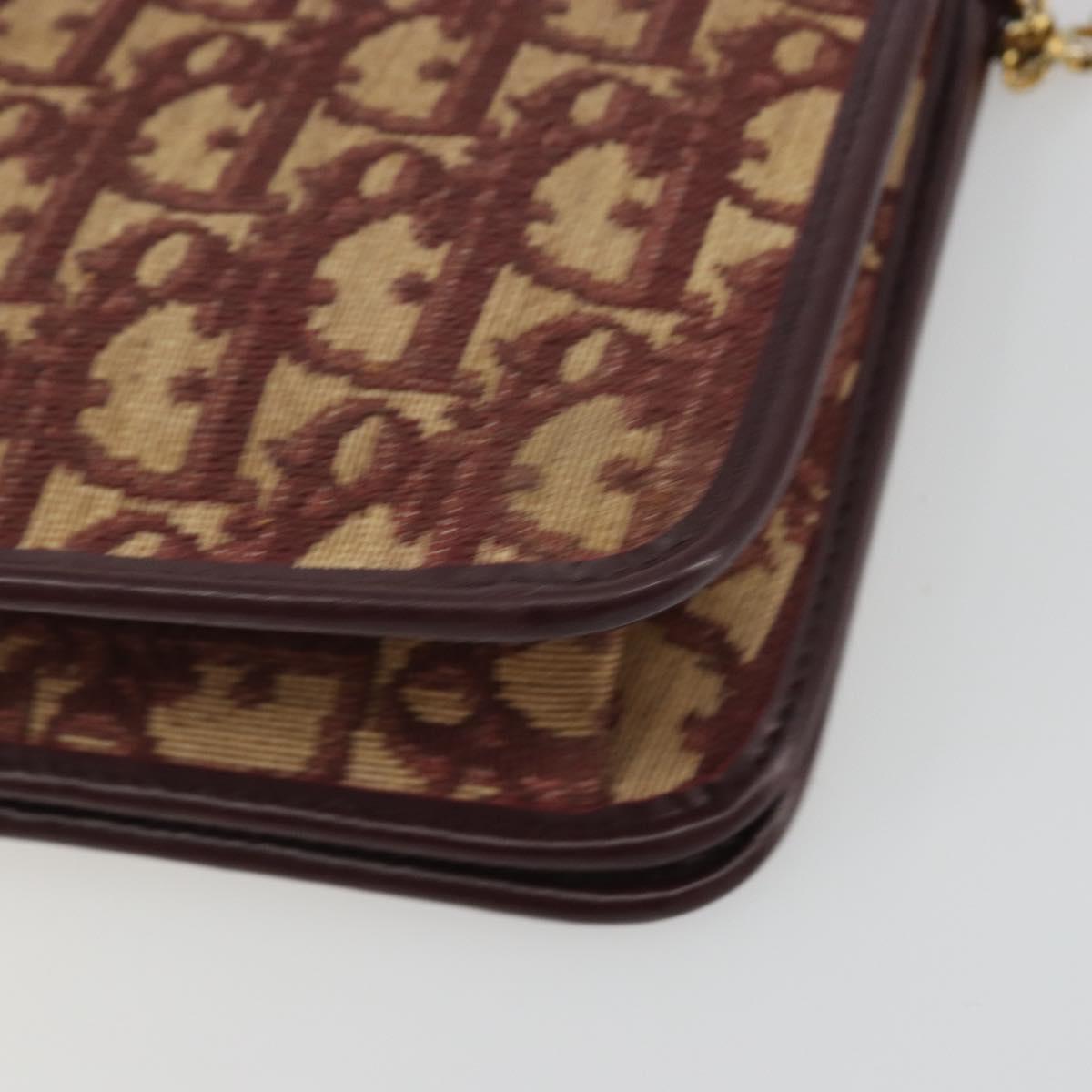 Christian Dior Trotter Canvas Chain Shoulder Bag Red Gold Auth 190630