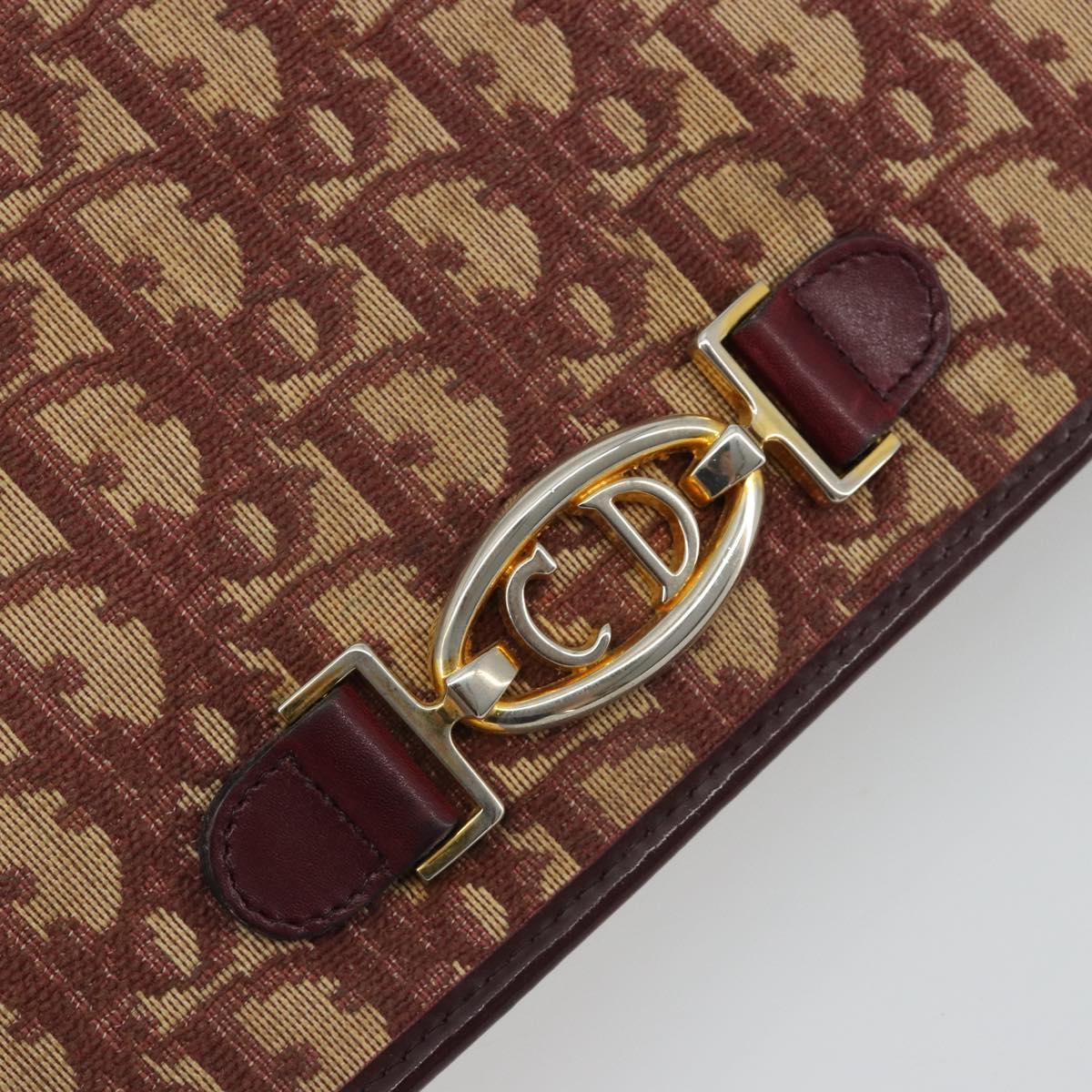 Christian Dior Trotter Canvas Chain Shoulder Bag Red Gold Auth 190630