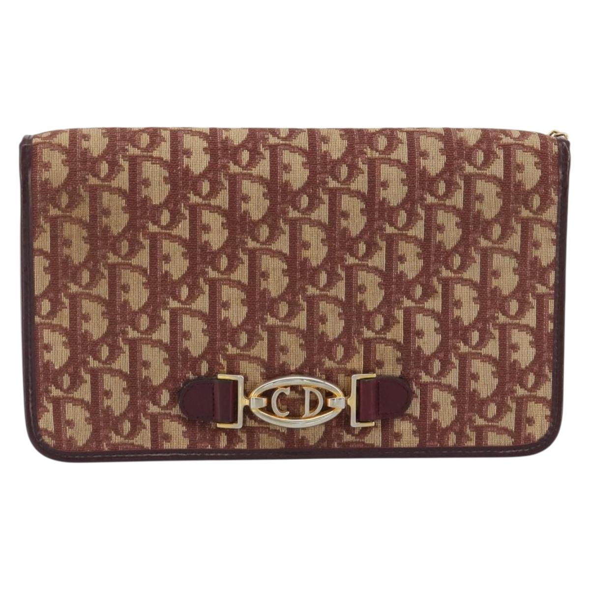 Christian Dior Trotter Canvas Chain Shoulder Bag Red Gold Auth 190630