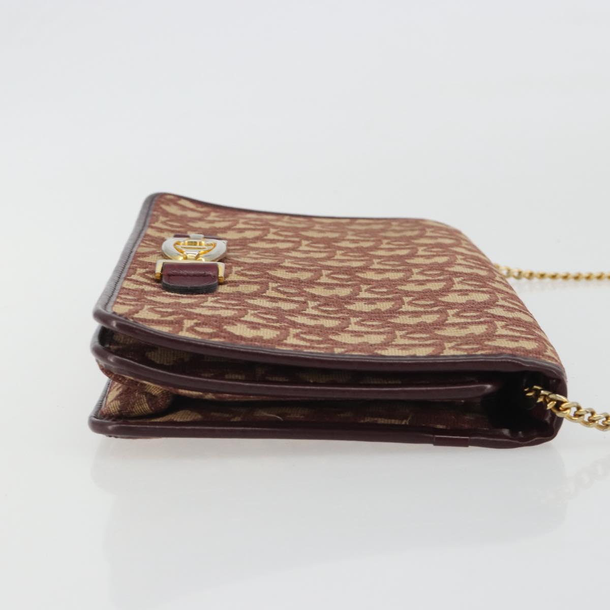 Christian Dior Trotter Canvas Chain Shoulder Bag Red Gold Auth 190630