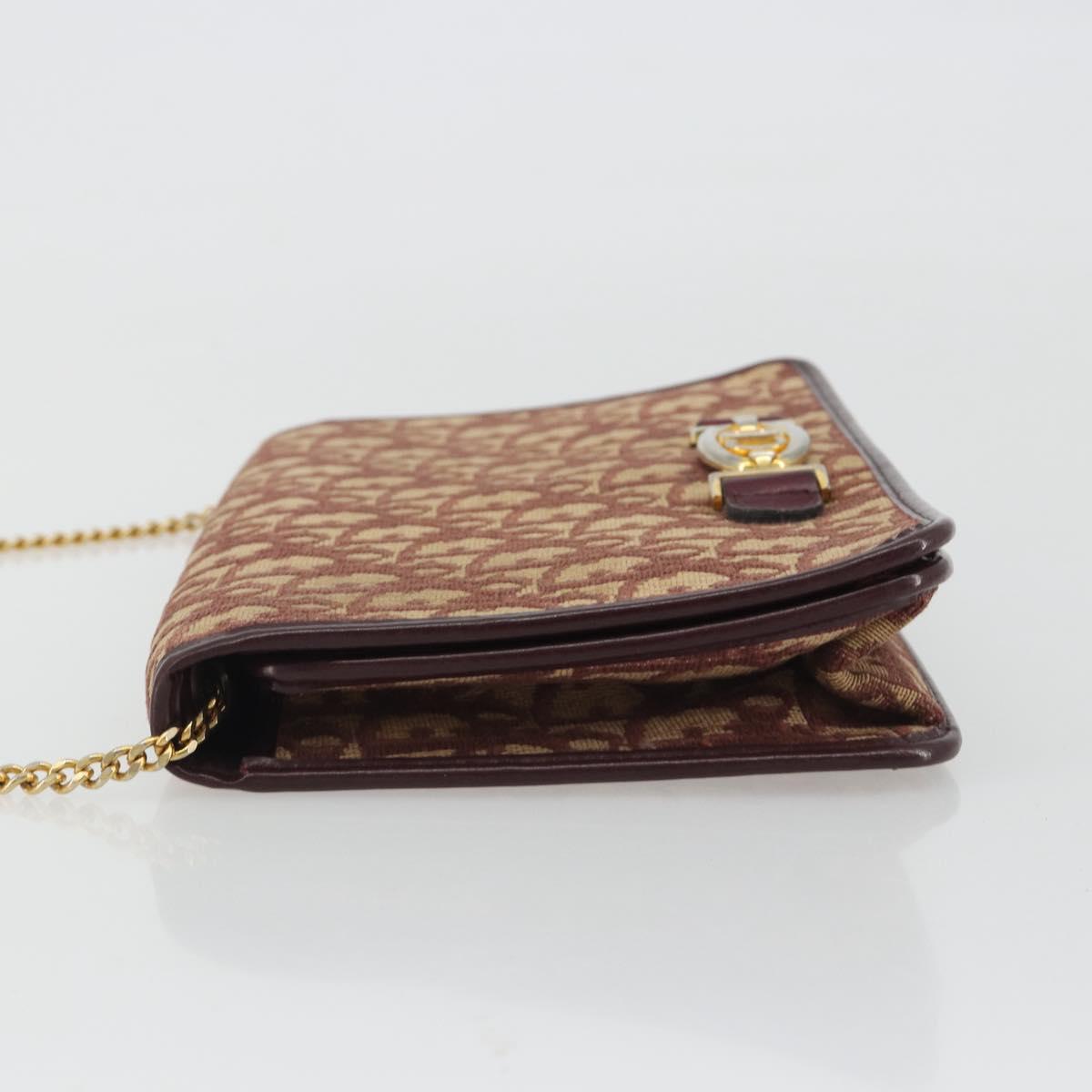 Christian Dior Trotter Canvas Chain Shoulder Bag Red Gold Auth 190630